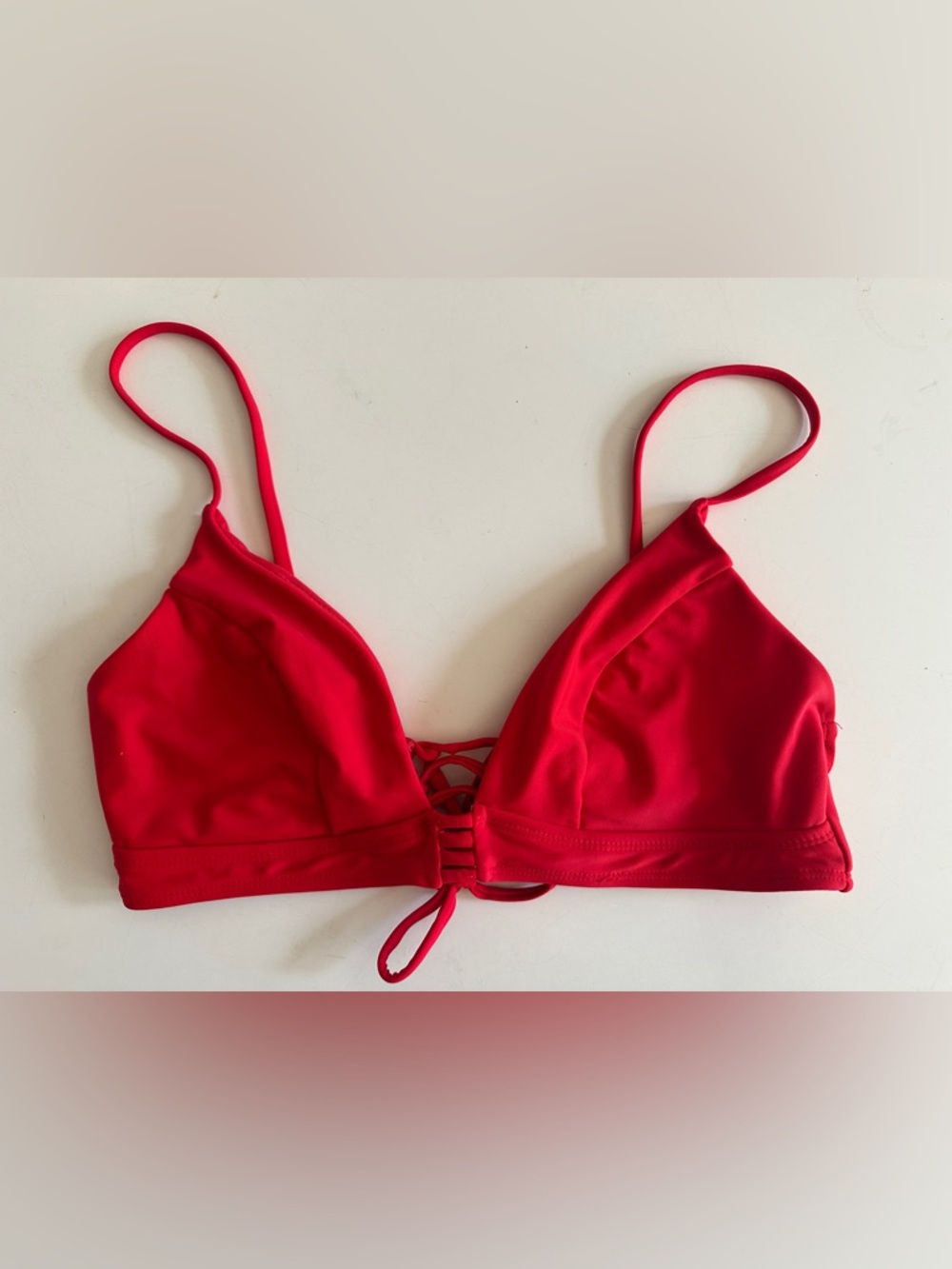 No Boundaries Red Lace-Up Bikini Top